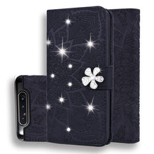 Load image into Gallery viewer, Calf Pattern Diamond Mandala Double Folding Design Embossed Leather Case with Wallet &amp; Holder &amp; Card Slots