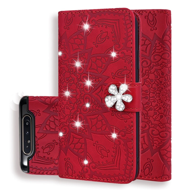 Calf Pattern Diamond Mandala Double Folding Design Embossed Leather Case with Wallet & Holder & Card Slots