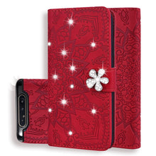 Load image into Gallery viewer, Calf Pattern Diamond Mandala Double Folding Design Embossed Leather Case with Wallet &amp; Holder &amp; Card Slots