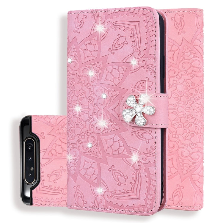 Calf Pattern Diamond Mandala Double Folding Design Embossed Leather Case with Wallet & Holder & Card Slots