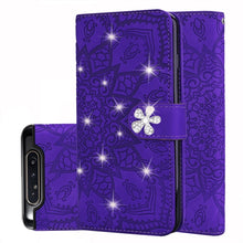 Load image into Gallery viewer, Calf Pattern Diamond Mandala Double Folding Design Embossed Leather Case with Wallet &amp; Holder &amp; Card Slots