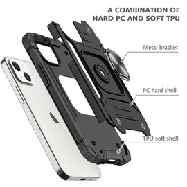 Magnetic Armor Shockproof TPU + PC Case with Metal Ring Holder, For iPhone 13 mini, For iPhone 13, For iPhone 13 Pro, For iPhone 13 Pro Max