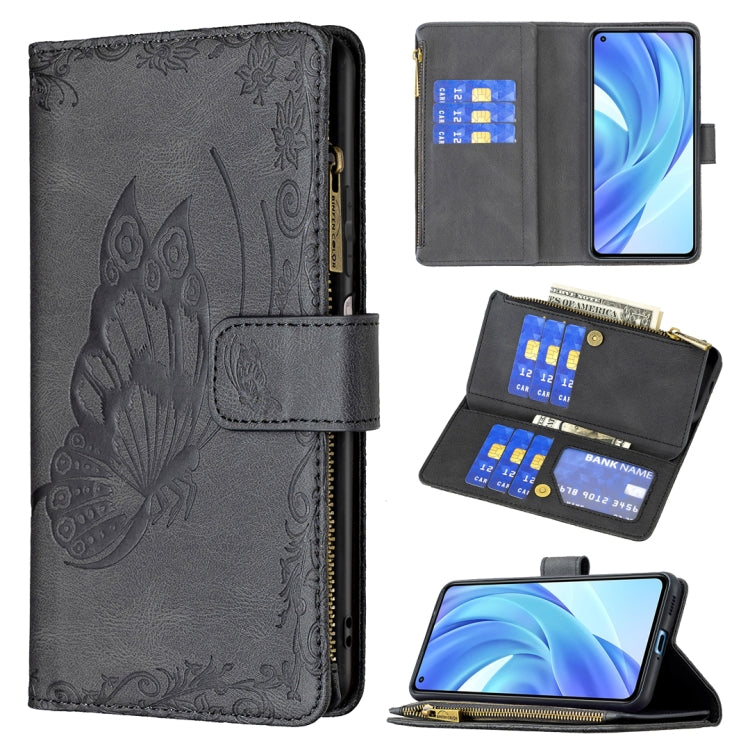 Flying Butterfly Embossing Pattern Zipper Horizontal Flip Leather Case with Holder & Card Slots & Wallet, For Samsung Galaxy A03s 164mm, For Xiaomi Mi 11 Lite, For Xiaomi Poco M3 Pro / Redmi Note 10 5G