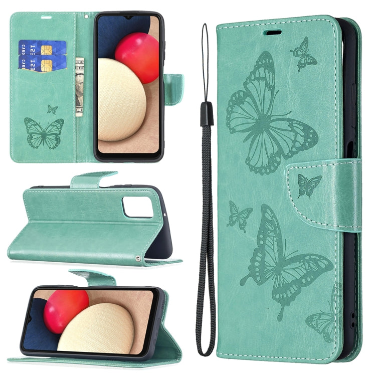 Embossing Two Butterflies Pattern Horizontal Flip PU Leather Case with Holder & Card Slot & Wallet & Lanyard, For Samsung Galaxy A03s 164mm, For Xiaomi Mi 11 Lite, For Xiaomi Poco M3 Pro / Redmi Note 10 5G