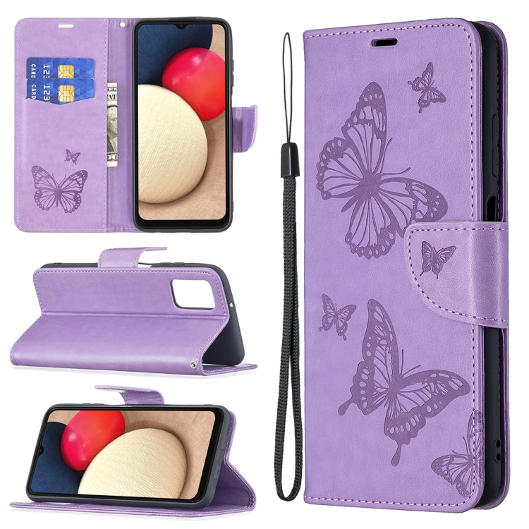 Embossing Two Butterflies Pattern Horizontal Flip PU Leather Case with Holder & Card Slot & Wallet & Lanyard, For Samsung Galaxy A03s 164mm, For Xiaomi Mi 11 Lite, For Xiaomi Poco M3 Pro / Redmi Note 10 5G