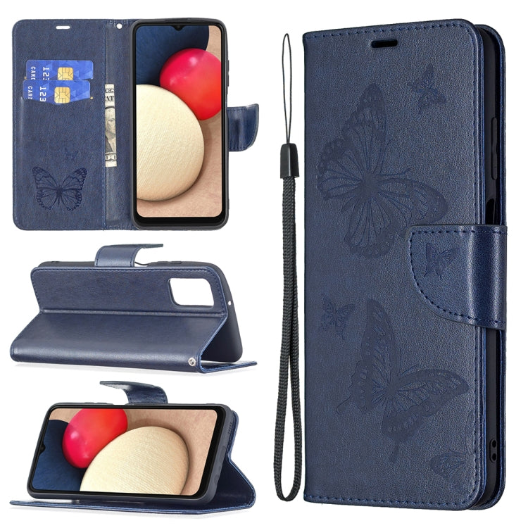 Embossing Two Butterflies Pattern Horizontal Flip PU Leather Case with Holder & Card Slot & Wallet & Lanyard, For Samsung Galaxy A03s 164mm, For Xiaomi Mi 11 Lite, For Xiaomi Poco M3 Pro / Redmi Note 10 5G