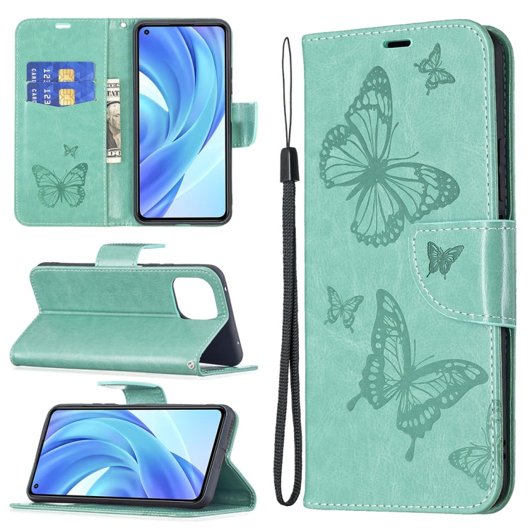Embossing Two Butterflies Pattern Horizontal Flip PU Leather Case with Holder & Card Slot & Wallet & Lanyard, For Samsung Galaxy A03s 164mm, For Xiaomi Mi 11 Lite, For Xiaomi Poco M3 Pro / Redmi Note 10 5G