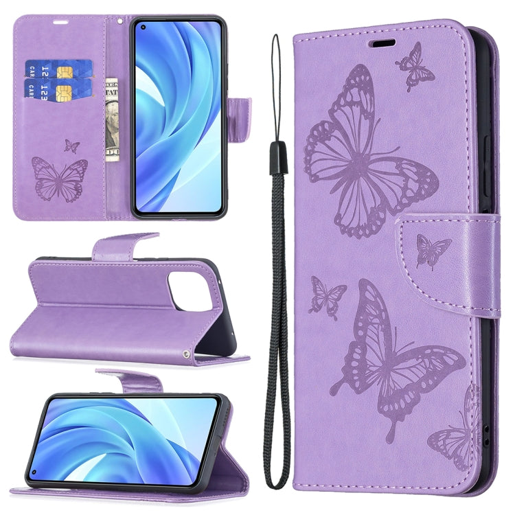 Embossing Two Butterflies Pattern Horizontal Flip PU Leather Case with Holder & Card Slot & Wallet & Lanyard, For Samsung Galaxy A03s 164mm, For Xiaomi Mi 11 Lite, For Xiaomi Poco M3 Pro / Redmi Note 10 5G