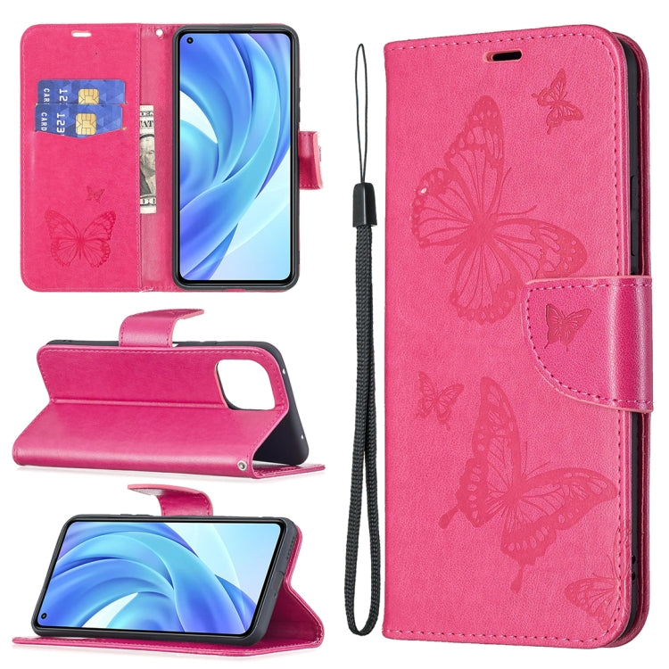 Embossing Two Butterflies Pattern Horizontal Flip PU Leather Case with Holder & Card Slot & Wallet & Lanyard, For Samsung Galaxy A03s 164mm, For Xiaomi Mi 11 Lite, For Xiaomi Poco M3 Pro / Redmi Note 10 5G