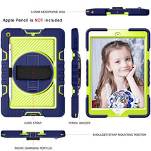 Load image into Gallery viewer, 360 Degree Rotation Contrast Color Shockproof Silicone + PC Case with Holder &amp; Hand Grip Strap &amp; Shoulder Strap, For iPad 9.7 2018 / 2017, For iPad 10.2 2021 / 2020 / 2019, For iPad 10.9 / Pro 11 2020 / 2021 / 2018                                      ...
