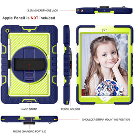 360 Degree Rotation Contrast Color Shockproof Silicone + PC Case with Holder & Hand Grip Strap & Shoulder Strap, For iPad 9.7 2018 / 2017, For iPad 10.2 2021 / 2020 / 2019, For iPad 10.9 / Pro 11 2020 / 2021 / 2018                                      ...