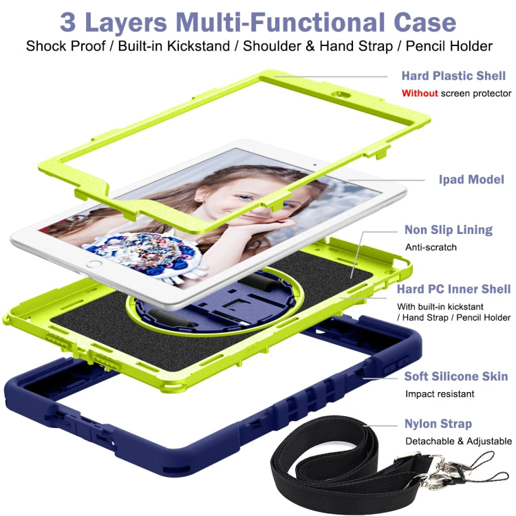 360 Degree Rotation Contrast Color Shockproof Silicone + PC Case with Holder & Hand Grip Strap & Shoulder Strap, For iPad 9.7 2018 / 2017, For iPad 10.2 2021 / 2020 / 2019, For iPad 10.9 / Pro 11 2020 / 2021 / 2018                                      ...