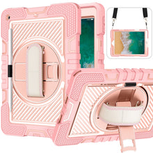 Load image into Gallery viewer, 360 Degree Rotation Contrast Color Shockproof Silicone + PC Case with Holder &amp; Hand Grip Strap &amp; Shoulder Strap, For iPad 9.7 2018 / 2017, For iPad 10.2 2021 / 2020 / 2019, For iPad 10.9 / Pro 11 2020 / 2021 / 2018                                      ...