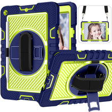 Load image into Gallery viewer, 360 Degree Rotation Contrast Color Shockproof Silicone + PC Case with Holder &amp; Hand Grip Strap &amp; Shoulder Strap, For iPad 9.7 2018 / 2017, For iPad 10.2 2021 / 2020 / 2019, For iPad 10.9 / Pro 11 2020 / 2021 / 2018                                      ...