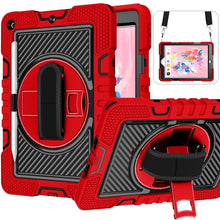 Load image into Gallery viewer, 360 Degree Rotation Contrast Color Shockproof Silicone + PC Case with Holder &amp; Hand Grip Strap &amp; Shoulder Strap, For iPad 9.7 2018 / 2017, For iPad 10.2 2021 / 2020 / 2019, For iPad 10.9 / Pro 11 2020 / 2021 / 2018                                      ...