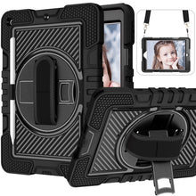 Load image into Gallery viewer, 360 Degree Rotation Contrast Color Shockproof Silicone + PC Case with Holder &amp; Hand Grip Strap &amp; Shoulder Strap, For iPad 9.7 2018 / 2017, For iPad 10.2 2021 / 2020 / 2019, For iPad 10.9 / Pro 11 2020 / 2021 / 2018                                      ...