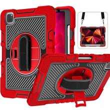 Load image into Gallery viewer, 360 Degree Rotation Contrast Color Shockproof Silicone + PC Case with Holder &amp; Hand Grip Strap &amp; Shoulder Strap, For iPad 9.7 2018 / 2017, For iPad 10.2 2021 / 2020 / 2019, For iPad 10.9 / Pro 11 2020 / 2021 / 2018                                      ...