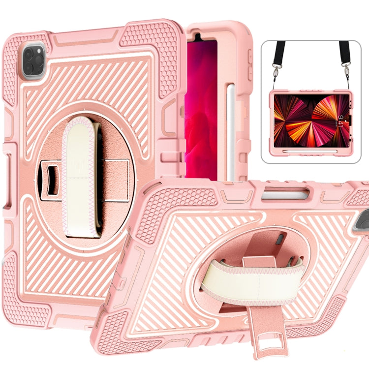 360 Degree Rotation Contrast Color Shockproof Silicone + PC Case with Holder & Hand Grip Strap & Shoulder Strap, For iPad 9.7 2018 / 2017, For iPad 10.2 2021 / 2020 / 2019, For iPad 10.9 / Pro 11 2020 / 2021 / 2018                                      ...