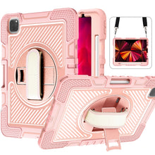Load image into Gallery viewer, 360 Degree Rotation Contrast Color Shockproof Silicone + PC Case with Holder &amp; Hand Grip Strap &amp; Shoulder Strap, For iPad 9.7 2018 / 2017, For iPad 10.2 2021 / 2020 / 2019, For iPad 10.9 / Pro 11 2020 / 2021 / 2018                                      ...