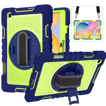 Load image into Gallery viewer, 360 Degree Rotation Contrast Color Shockproof Silicone + PC Case with Holder &amp; Hand Grip Strap &amp; Shoulder Strap, For iPad 9.7 2018 / 2017, For iPad 10.2 2021 / 2020 / 2019, For iPad 10.9 / Pro 11 2020 / 2021 / 2018                                      ...