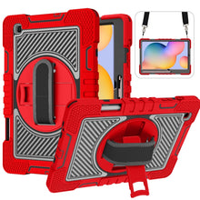 Load image into Gallery viewer, 360 Degree Rotation Contrast Color Shockproof Silicone + PC Case with Holder &amp; Hand Grip Strap &amp; Shoulder Strap, For iPad 9.7 2018 / 2017, For iPad 10.2 2021 / 2020 / 2019, For iPad 10.9 / Pro 11 2020 / 2021 / 2018                                      ...