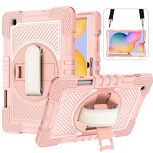 Load image into Gallery viewer, 360 Degree Rotation Contrast Color Shockproof Silicone + PC Case with Holder &amp; Hand Grip Strap &amp; Shoulder Strap, For iPad 9.7 2018 / 2017, For iPad 10.2 2021 / 2020 / 2019, For iPad 10.9 / Pro 11 2020 / 2021 / 2018                                      ...