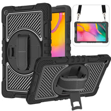 Load image into Gallery viewer, 360 Degree Rotation Contrast Color Shockproof Silicone + PC Case with Holder &amp; Hand Grip Strap &amp; Shoulder Strap, For iPad 9.7 2018 / 2017, For iPad 10.2 2021 / 2020 / 2019, For iPad 10.9 / Pro 11 2020 / 2021 / 2018                                      ...