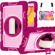 Load image into Gallery viewer, 360 Degree Rotation Contrast Color Shockproof Silicone + PC Case with Holder &amp; Hand Grip Strap &amp; Shoulder Strap, For iPad 9.7 2018 / 2017, For iPad 10.2 2021 / 2020 / 2019, For iPad 10.9 / Pro 11 2020 / 2021 / 2018                                      ...