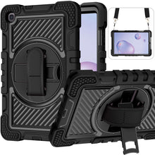 Load image into Gallery viewer, 360 Degree Rotation Contrast Color Shockproof Silicone + PC Case with Holder &amp; Hand Grip Strap &amp; Shoulder Strap, For iPad 9.7 2018 / 2017, For iPad 10.2 2021 / 2020 / 2019, For iPad 10.9 / Pro 11 2020 / 2021 / 2018                                      ...