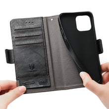 Load image into Gallery viewer, CaseNeo Business Splicing Dual Magnetic Buckle Horizontal Flip PU Leather Case with Holder &amp; Card Slots &amp; Wallet, For iPhone 12 / 12 Pro, For iPhone 12 Pro Max, For iPhone 11 Pro, For iPhone 11, For iPhone 11 Pro Max