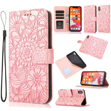 Load image into Gallery viewer, Skin Feel Embossed Sunflower Horizontal Flip Leather Case with Holder &amp; Card Slots &amp; Wallet &amp; Lanyard, For iPhone X / XS, For iPhone XS Max, For iPhone 6 / 6s, For iPhone 6 Plus / 6s Plus, For iPhone 7 Plus / 8 Plus, For iPhone 7 / 8 / SE(2020)