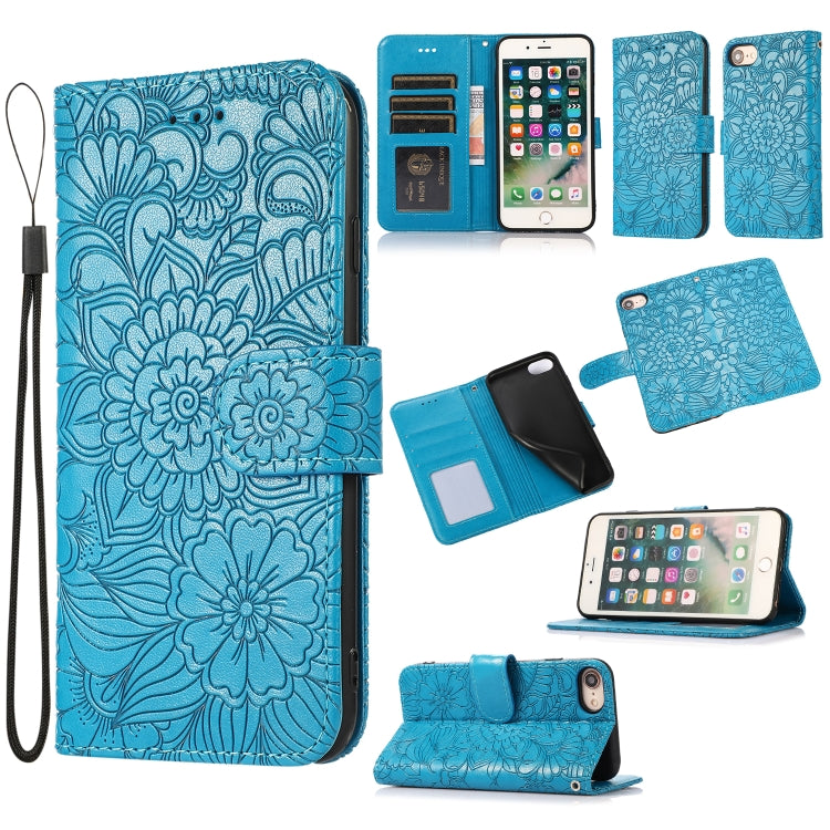 Skin Feel Embossed Sunflower Horizontal Flip Leather Case with Holder & Card Slots & Wallet & Lanyard, For iPhone X / XS, For iPhone XS Max, For iPhone 6 / 6s, For iPhone 6 Plus / 6s Plus, For iPhone 7 Plus / 8 Plus, For iPhone 7 / 8 / SE(2020)