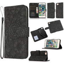 Load image into Gallery viewer, Skin Feel Embossed Sunflower Horizontal Flip Leather Case with Holder &amp; Card Slots &amp; Wallet &amp; Lanyard, For iPhone X / XS, For iPhone XS Max, For iPhone 6 / 6s, For iPhone 6 Plus / 6s Plus, For iPhone 7 Plus / 8 Plus, For iPhone 7 / 8 / SE(2020)