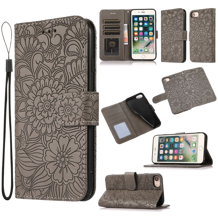 Skin Feel Embossed Sunflower Horizontal Flip Leather Case with Holder & Card Slots & Wallet & Lanyard, For iPhone X / XS, For iPhone XS Max, For iPhone 6 / 6s, For iPhone 6 Plus / 6s Plus, For iPhone 7 Plus / 8 Plus, For iPhone 7 / 8 / SE(2020)