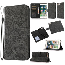 Load image into Gallery viewer, Skin Feel Embossed Sunflower Horizontal Flip Leather Case with Holder &amp; Card Slots &amp; Wallet &amp; Lanyard, For iPhone X / XS, For iPhone XS Max, For iPhone 6 / 6s, For iPhone 6 Plus / 6s Plus, For iPhone 7 Plus / 8 Plus, For iPhone 7 / 8 / SE(2020)