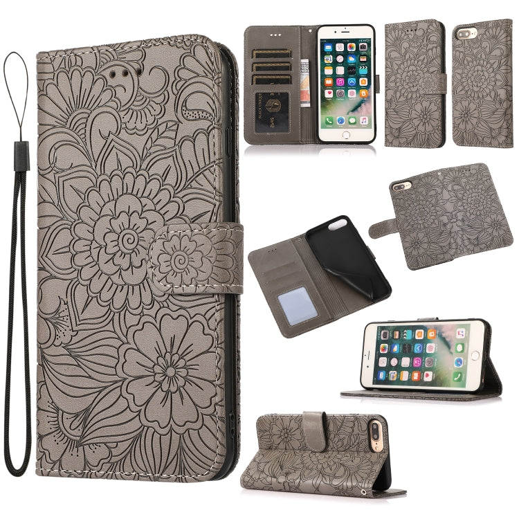 Skin Feel Embossed Sunflower Horizontal Flip Leather Case with Holder & Card Slots & Wallet & Lanyard, For iPhone X / XS, For iPhone XS Max, For iPhone 6 / 6s, For iPhone 6 Plus / 6s Plus, For iPhone 7 Plus / 8 Plus, For iPhone 7 / 8 / SE(2020)