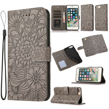 Load image into Gallery viewer, Skin Feel Embossed Sunflower Horizontal Flip Leather Case with Holder &amp; Card Slots &amp; Wallet &amp; Lanyard, For iPhone X / XS, For iPhone XS Max, For iPhone 6 / 6s, For iPhone 6 Plus / 6s Plus, For iPhone 7 Plus / 8 Plus, For iPhone 7 / 8 / SE(2020)