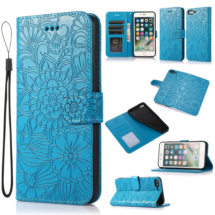 Skin Feel Embossed Sunflower Horizontal Flip Leather Case with Holder & Card Slots & Wallet & Lanyard, For iPhone X / XS, For iPhone XS Max, For iPhone 6 / 6s, For iPhone 6 Plus / 6s Plus, For iPhone 7 Plus / 8 Plus, For iPhone 7 / 8 / SE(2020)