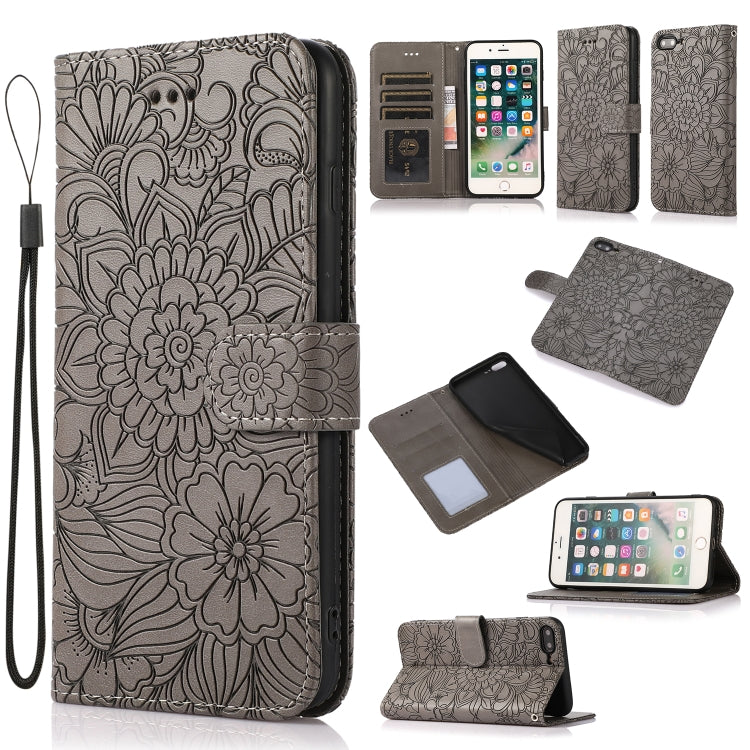 Skin Feel Embossed Sunflower Horizontal Flip Leather Case with Holder & Card Slots & Wallet & Lanyard, For iPhone X / XS, For iPhone XS Max, For iPhone 6 / 6s, For iPhone 6 Plus / 6s Plus, For iPhone 7 Plus / 8 Plus, For iPhone 7 / 8 / SE(2020)