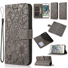 Load image into Gallery viewer, Skin Feel Embossed Sunflower Horizontal Flip Leather Case with Holder &amp; Card Slots &amp; Wallet &amp; Lanyard, For iPhone X / XS, For iPhone XS Max, For iPhone 6 / 6s, For iPhone 6 Plus / 6s Plus, For iPhone 7 Plus / 8 Plus, For iPhone 7 / 8 / SE(2020)