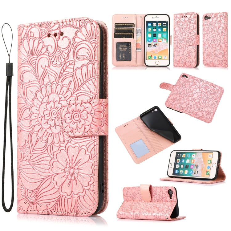 Skin Feel Embossed Sunflower Horizontal Flip Leather Case with Holder & Card Slots & Wallet & Lanyard, For iPhone X / XS, For iPhone XS Max, For iPhone 6 / 6s, For iPhone 6 Plus / 6s Plus, For iPhone 7 Plus / 8 Plus, For iPhone 7 / 8 / SE(2020)