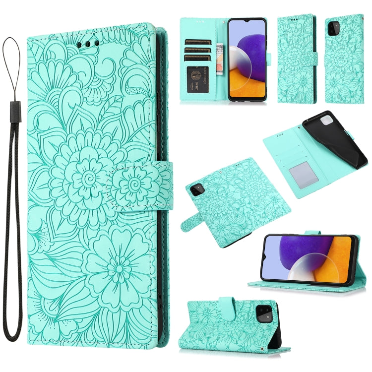Skin Feel Embossed Sunflower Horizontal Flip Leather Case with Holder & Card Slots & Wallet & Lanyard, For Samsung Galaxy A22 5G, For Samsung Galaxy A51