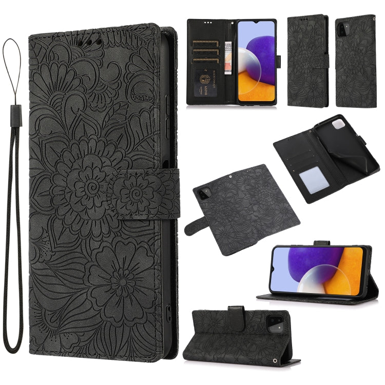 Skin Feel Embossed Sunflower Horizontal Flip Leather Case with Holder & Card Slots & Wallet & Lanyard, For Samsung Galaxy A22 5G, For Samsung Galaxy A51