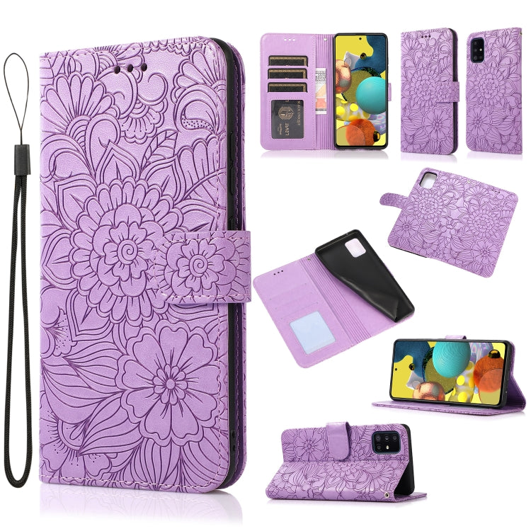 Skin Feel Embossed Sunflower Horizontal Flip Leather Case with Holder & Card Slots & Wallet & Lanyard, For Samsung Galaxy A22 5G, For Samsung Galaxy A51