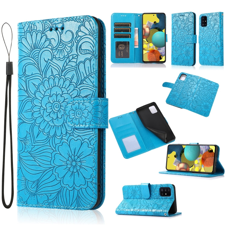 Skin Feel Embossed Sunflower Horizontal Flip Leather Case with Holder & Card Slots & Wallet & Lanyard, For Samsung Galaxy A22 5G, For Samsung Galaxy A51