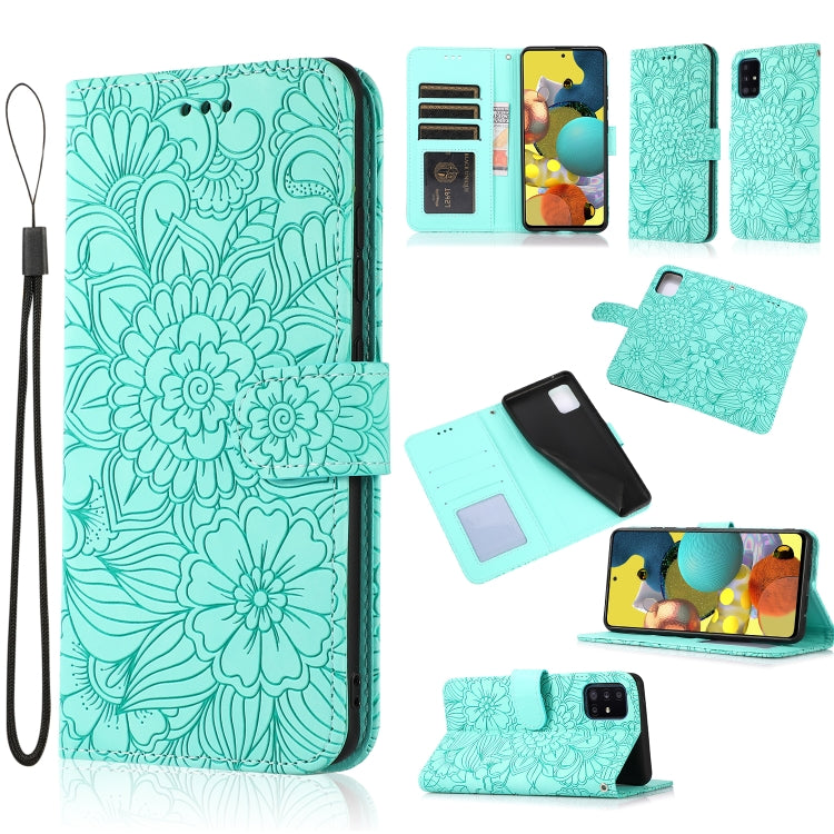 Skin Feel Embossed Sunflower Horizontal Flip Leather Case with Holder & Card Slots & Wallet & Lanyard, For Samsung Galaxy A22 5G, For Samsung Galaxy A51