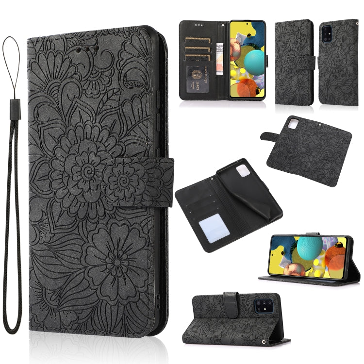 Skin Feel Embossed Sunflower Horizontal Flip Leather Case with Holder & Card Slots & Wallet & Lanyard, For Samsung Galaxy A22 5G, For Samsung Galaxy A51
