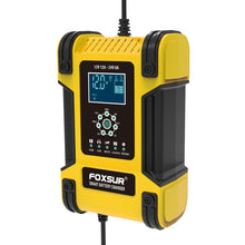 Load image into Gallery viewer, FOXSUR 12A / 12V / 24V Car / Motorcycle 7-stage Lead-acid Battery AGM Charger, 12A, US Plug, 12A, EU Plug, 12A, JP Plug, 12A, UK Plug