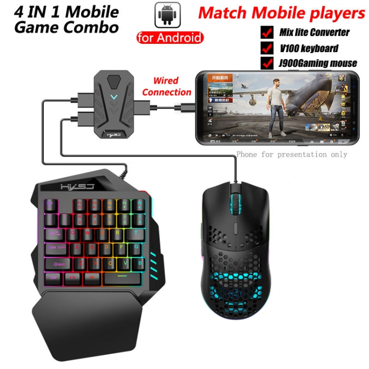 HXSJ V100+J900+P8 One-handed Keyboard + Programming Gaming Mouse + Keyboard Mouse Converter Set, V100+J900+P8