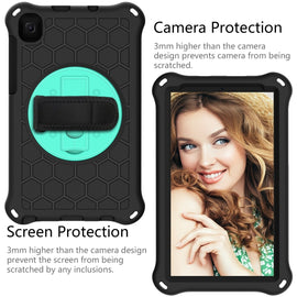 For Samsung Galaxy Tab A7 Lite 8.7 2021 T220 / T225 360 Degree Rotation Honeycomb Shockproof Silicone PC Protective Case with Holder & Shoulder Strap & Hand Strap, For Samsung Galaxy Tab A7 Lite 8.7 2021 T220 / T225